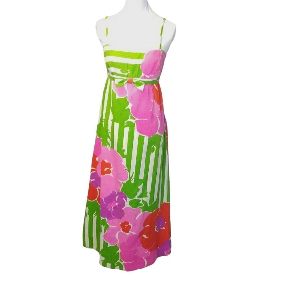 Vtg 60s Malia Honolulu floral long maxi dress Marimekko style flowers - Picture 5 of 9